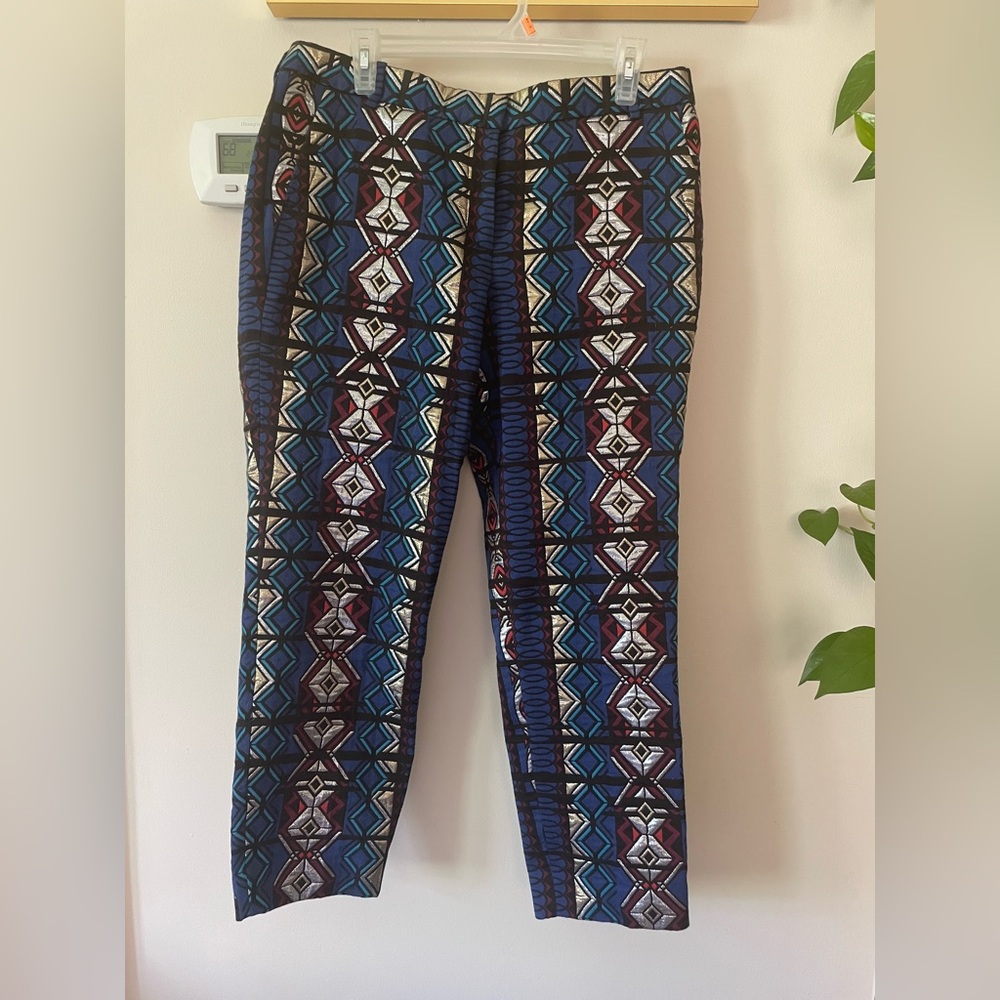 J.CREW Maddie Windowpane. Geometric Patterned Pants in Blue and Red